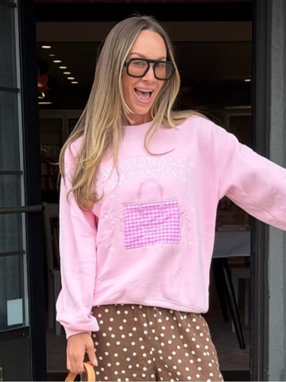 "Emotionally Expensive"Pink Graphic Pocket Sweatshirt